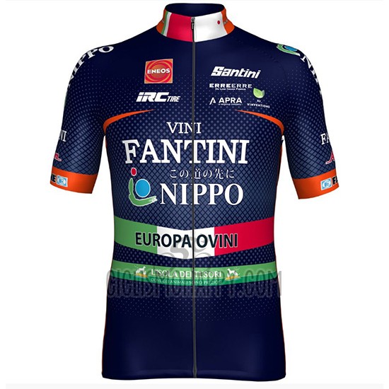 Nippo Vini Fantini Cycling Jersey Bib Short 2018 Men Short Sleeve Dark Blue